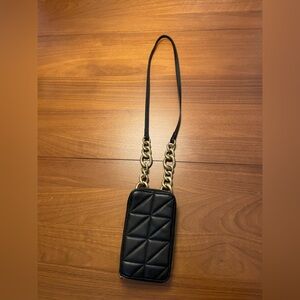 Zara crossbody black phone bag wallet with brass detail in strap.